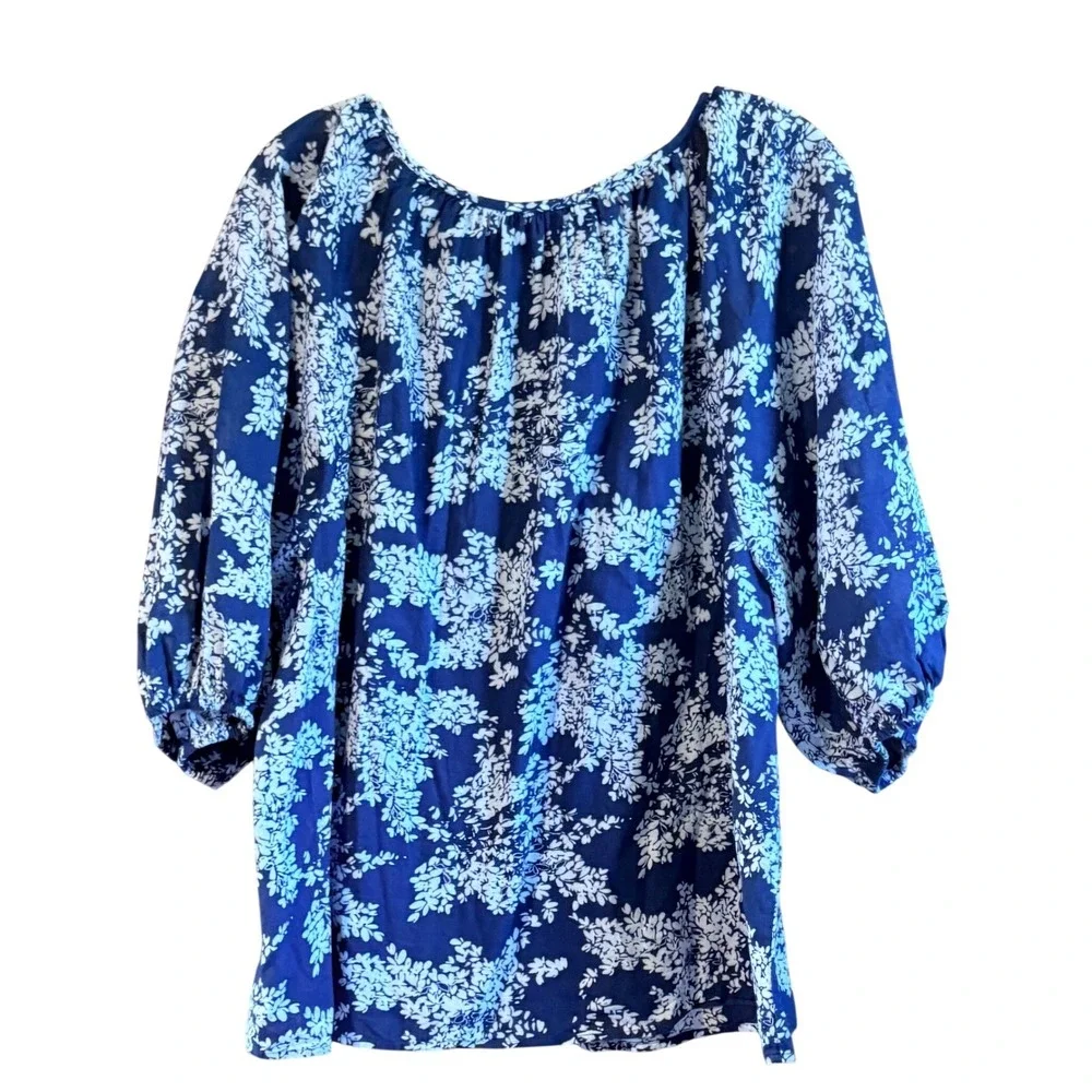 Abercrombie Fitch Size Xl Women Jade Blue‎ White Floral Print 3/4 Sleeve Boho